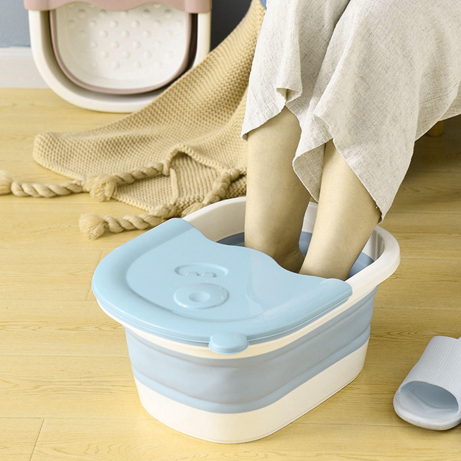 Collapsible Foot Bath, Foot Soaking Tub Foot Bath Soak Tub Multifunction Foot Bath Basin for Kids Collapsible Foot Bath Basin with Handles for Home Spa (Blue)