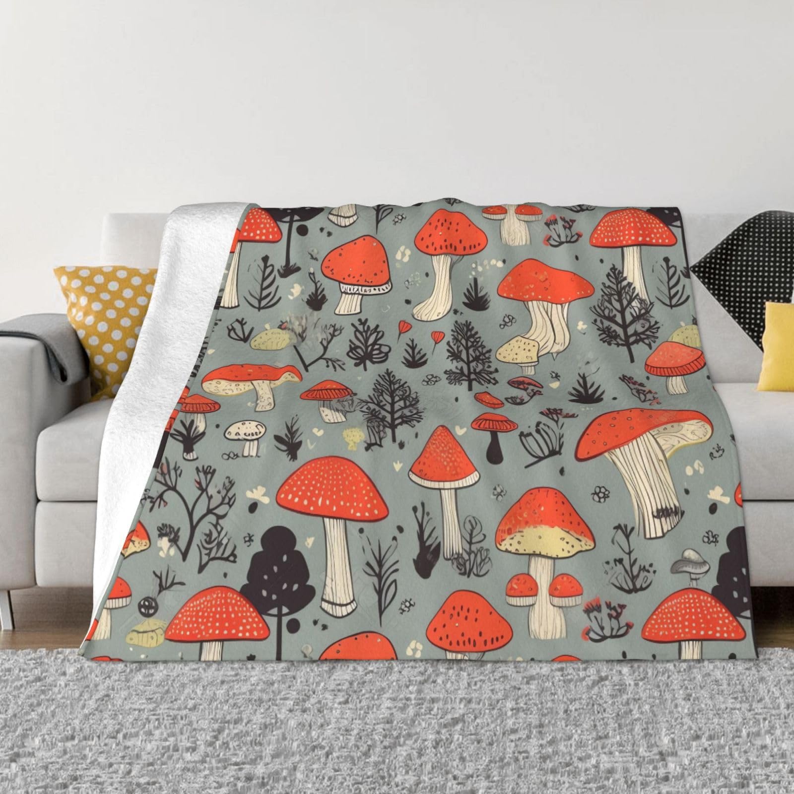 FodPand Mushroom Fleece Blanket 40"x30" Lightweight Warm Throw Blanket for Bed Couch Cozy Air Conditioning Quilt All Seasons Decorative Fuzzy Blankets Gifts for Women Men