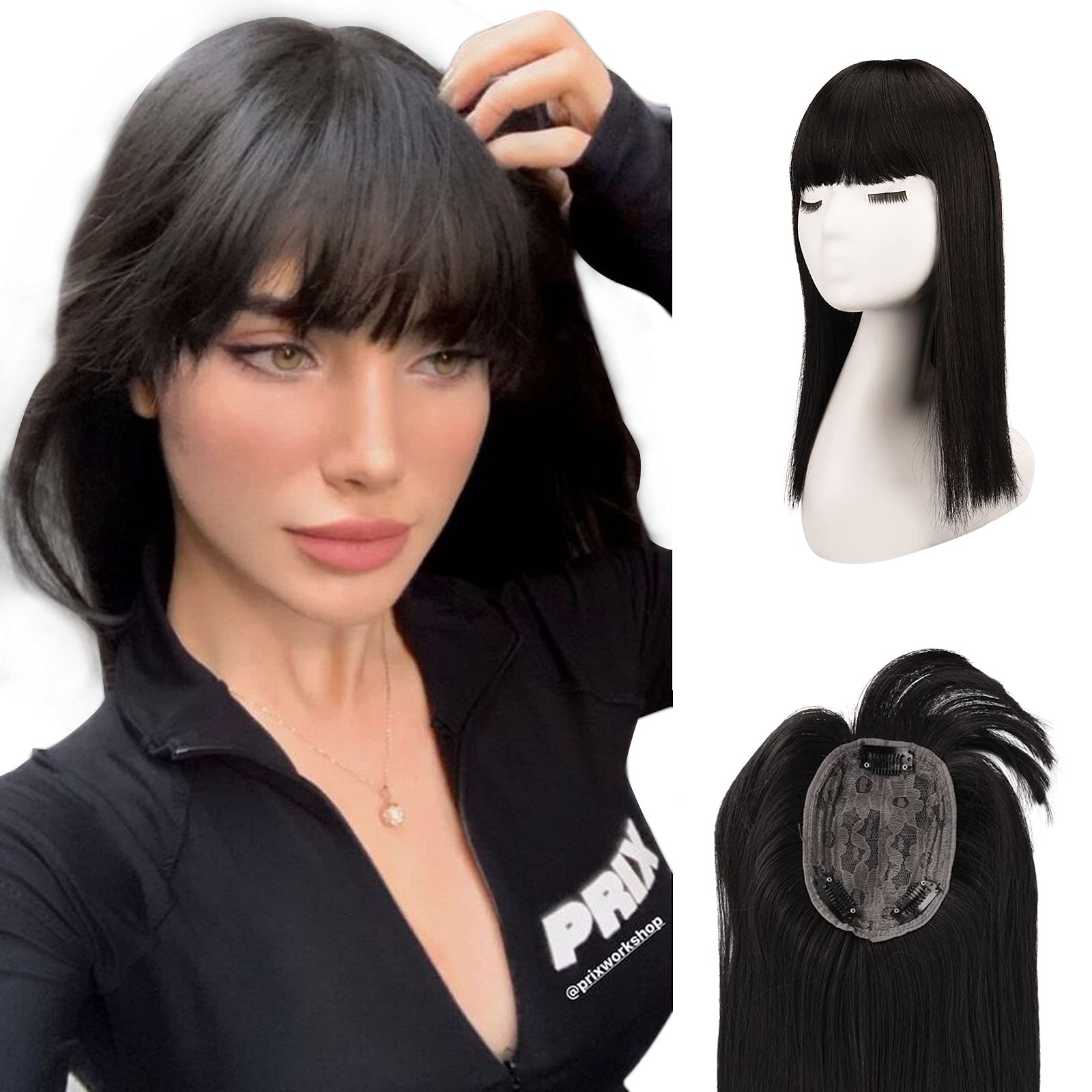 FESHFEN Hair Toppers for Women, Straight Hair Toppers Wiglet with Bangs