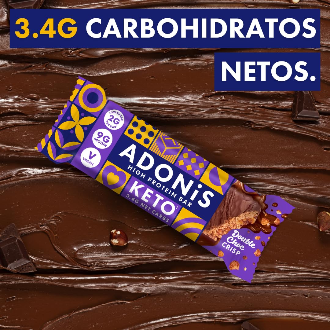 Adonis Barritas Keto Ricas en Proteínas Crema de Cacahuete y Chocolate | Apto para Veganos y Dieta Keto | 100% Natural | Sin Azúcar, Sin Aceite de Palma, Sin Lácteos | Bajo en Azúcar