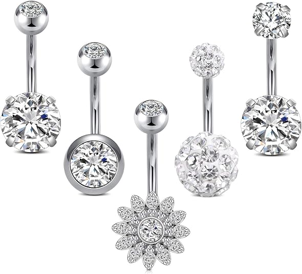 Set De 8 Barbells Nombril Acier Inoxydable 14G - Bijoux Piercing Cœur Et Décorés