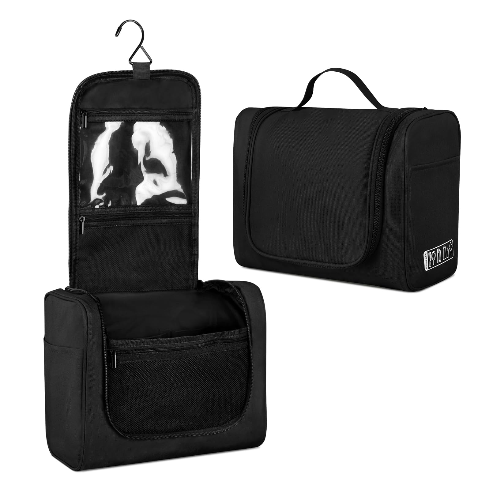 FITDON Kulturtasche zum Aufhängen Große Reise Kulturbeutel, Tragbare Waschtasche Kosmetiktasche Make-up Taschen Organizer, Schwarz