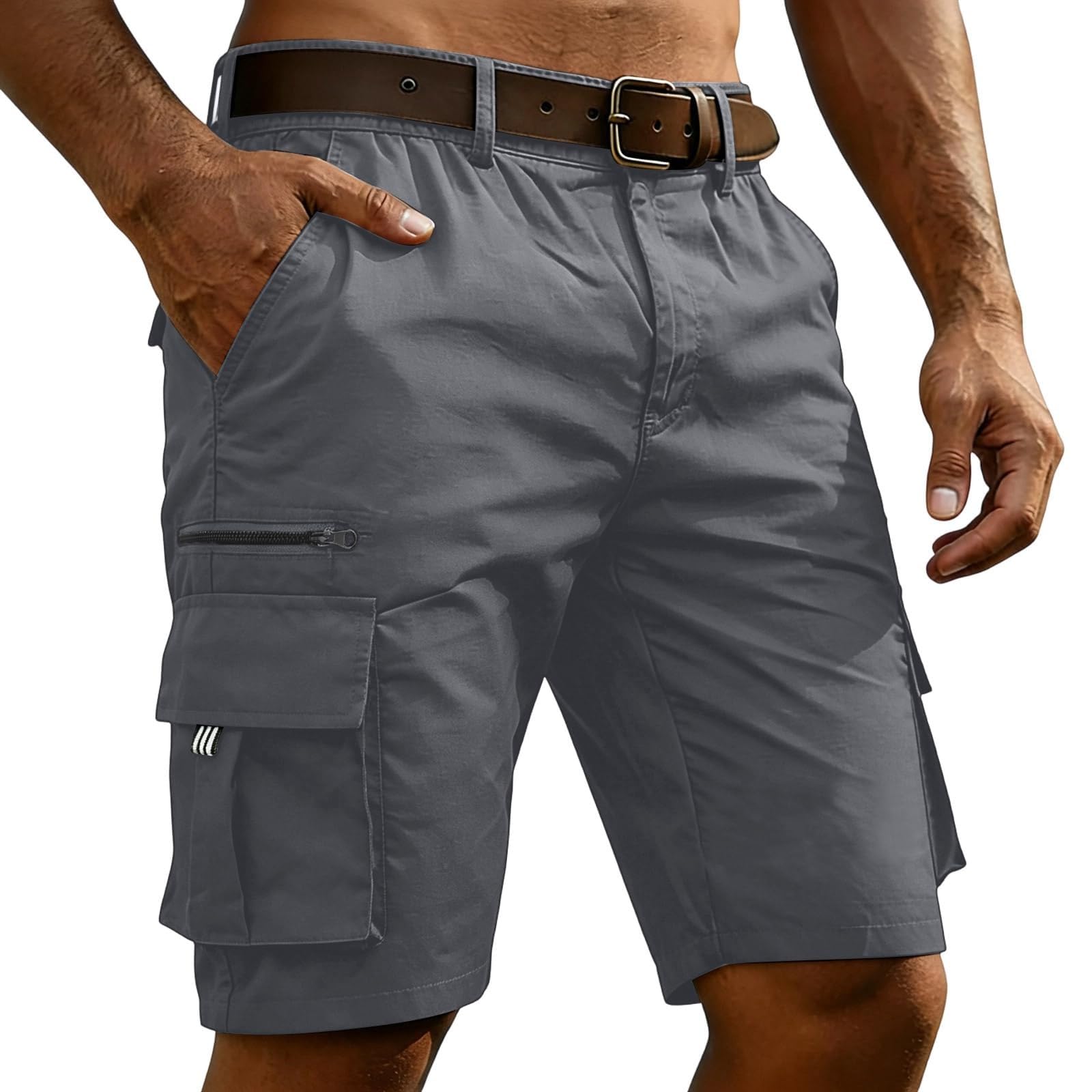 Short de randonnée pour homme - Longueur genoux - Short cargo d'été