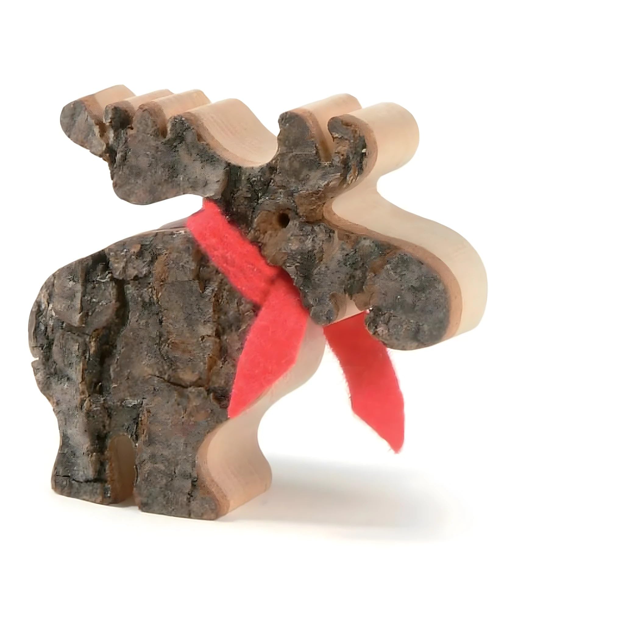 Dolfi | Bark Elk with Red Scarf 10 cm | Natural Wood in Val Gardena | Nativity Figure