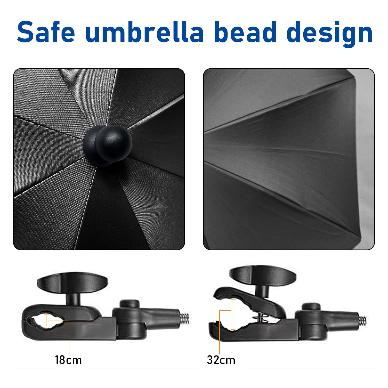 Ombrellino Passeggino Universale, Ombrellino Parasole Passeggino Anti UV 50+, Ombrello Parasole Passeggino con Un Manico, Ombrellone per Passeggino per Carrozzina e Passeggino-Nero