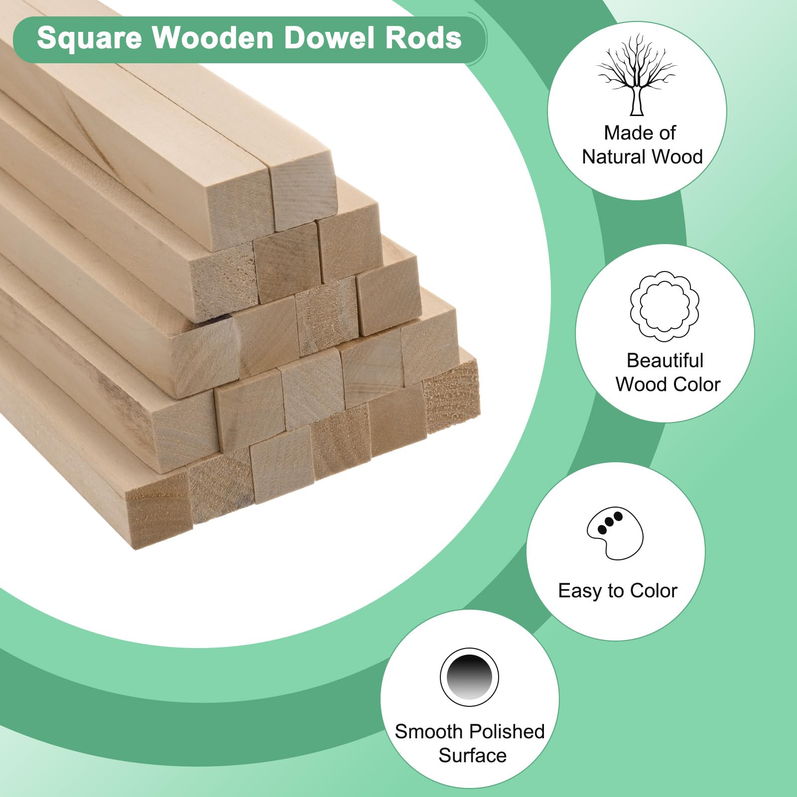 M METERXITY 20-Pack Wood Square Dowel Rods, 19/32 x 12 Inch Unfinished Wooden Square Dowel Rod - Image 2
