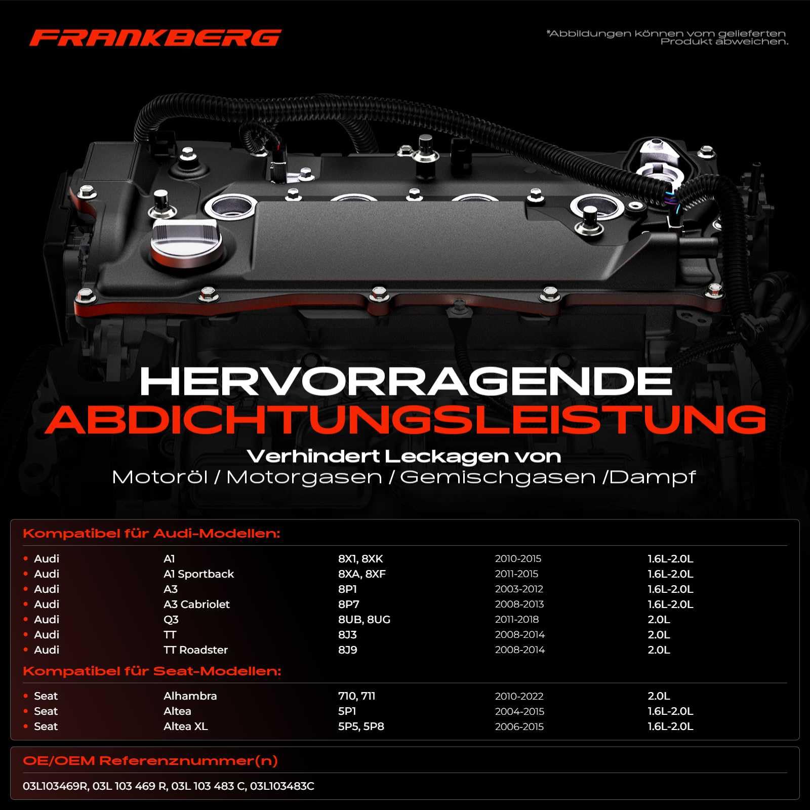 Ventildeckel Zylinderkopfhaube für A1 A3 Q3 TT Alhambra Altea Ibiza IV Leon Fabia II Polo 2004-2020 03L103469R