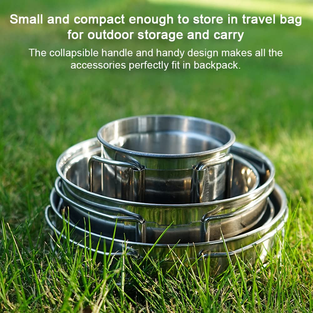 HUIOP Set di pentole da campeggio da 5 pezzi Kit di pentole da picnic portatili per esterni Stoviglie da viaggio in acciaio inossidabile Accessorio per la cucina Set di tazze per pentole,Accessorio da