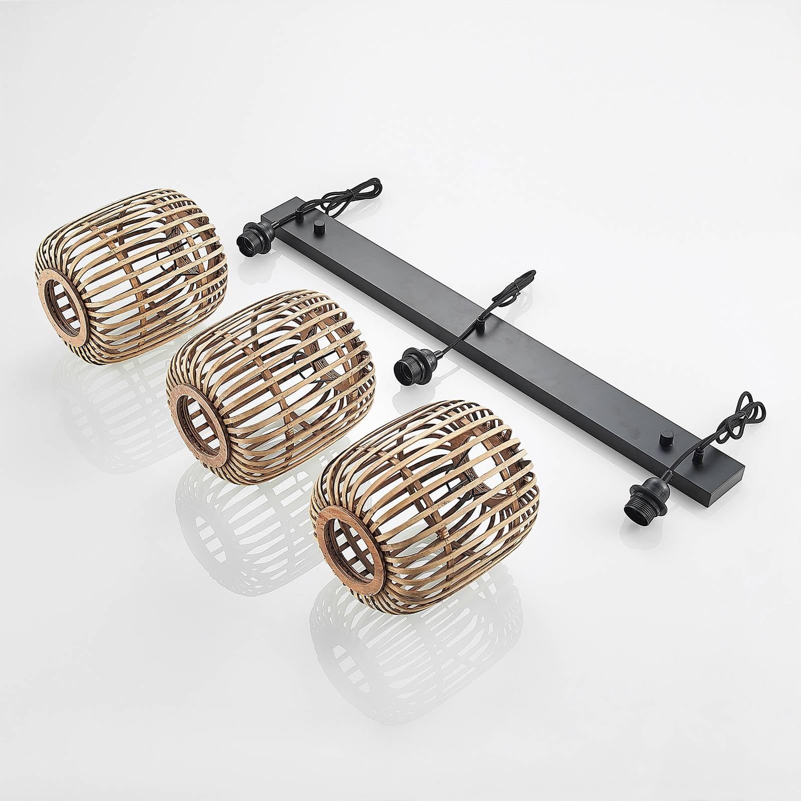 Lindby Esstisch Pendelleuchte Rattan, Hängeleuchte Esszimmer 3x E27 max. 40W ohne Leuchtmittel Hängelampe Wohnzimmer Pendellampe Esszimmerlampe Küchenlampe