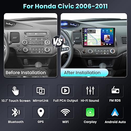 Miniatura 17 de Podofo Para Honda Civic 2006 2007 2008 2009 2010 2011 Radio estéreo de coche 10.1 pulgadas Android pantalla táctil Bluetooth coche Radio audio