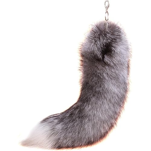 URSFUR Real Fox Tail Fur Keychain Halloween Cosplay Toy Handbag Charm Accessory Key Ring Hook Tassels