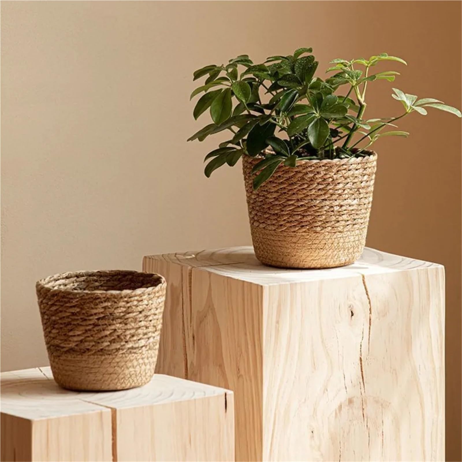 Cache Pot en Osier Pot de Fleurs tissé en Paille, Panier en Osier, Panier de Rangement en rotin, Pot de Fleurs de Jardin, Panier de jardinière tissé à la Main, 4 pièces(M)