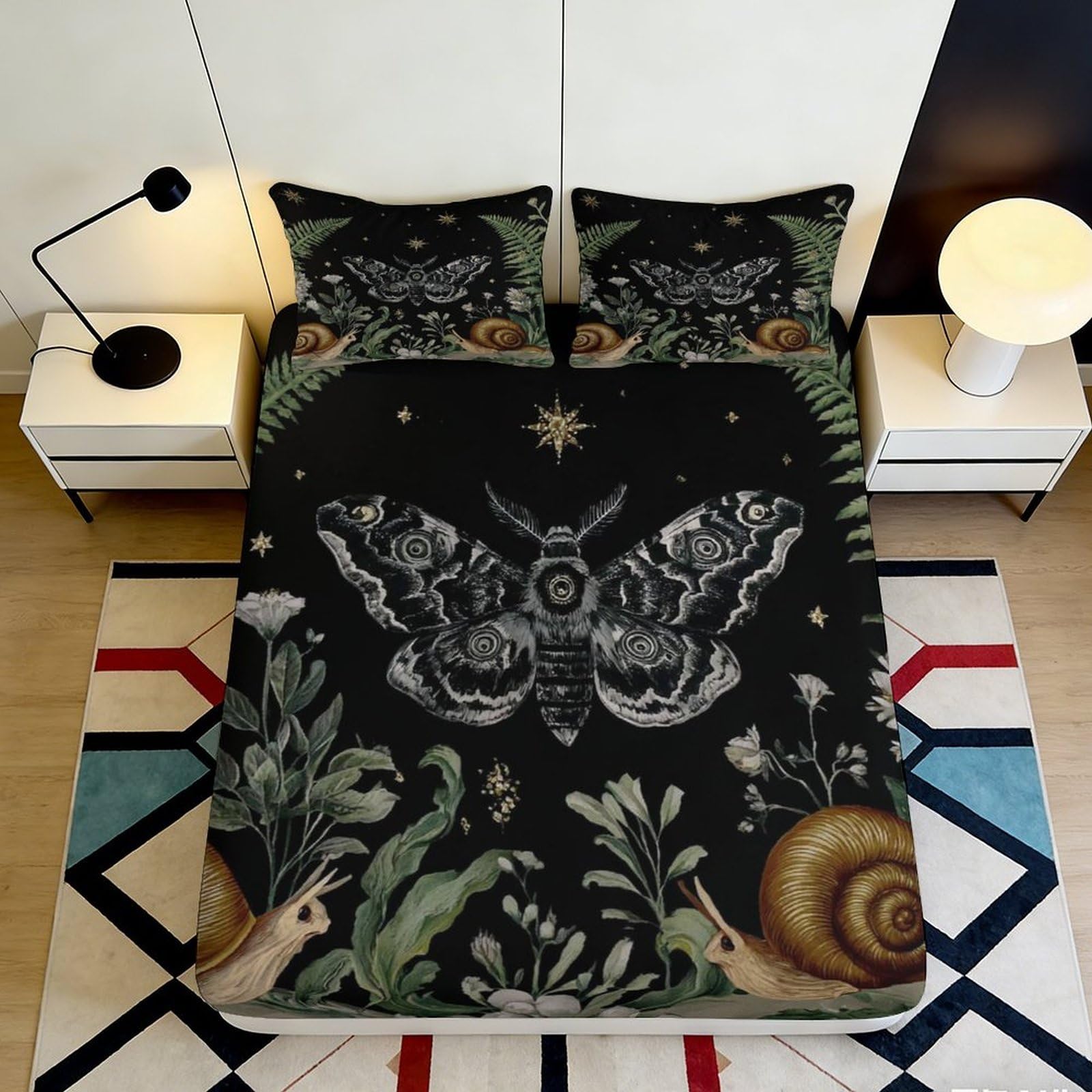 Pnayamiorkfel Style-2 3D Printed Moth Forest Fitted Sheet Microfiber Bedroom Decor Snail Botanical Bed Cover Mattress Protector 90X200x25cm