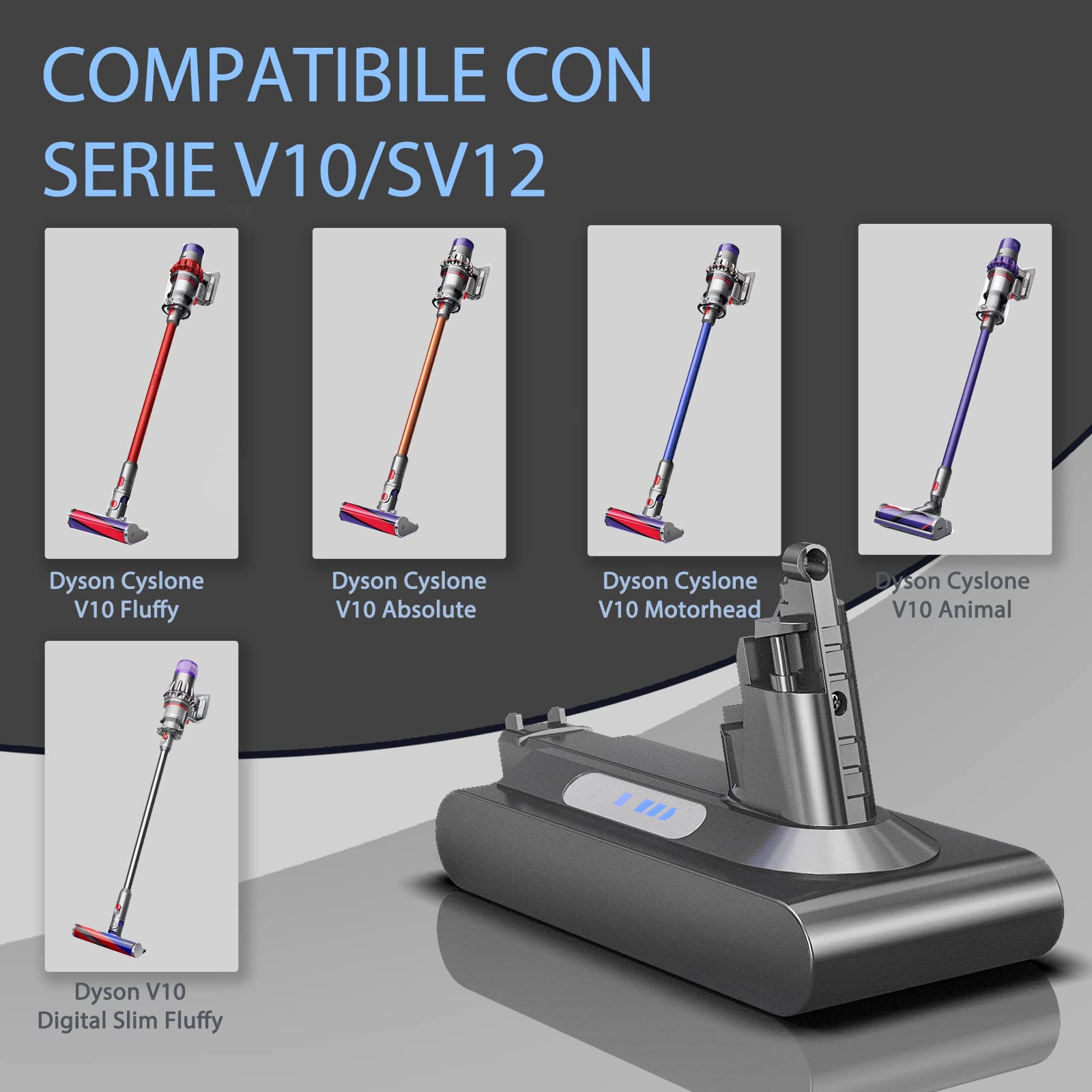 Batteria Dyson V10 SV12 FLYLINKTECH 6000mAh Dyson V10 SV12 batteria per Cyclone V10 Animal V10 Absolute V10 Motorhead V10 Fluffy Aspirapolvere