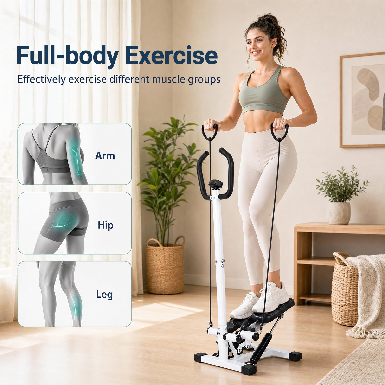 KOMFOTTEU Stepper Fitness con Bande di Resistenza, Step da Scale | Twister con Manubrio e Schermo LCD, Intensità Regolabile, per Esercizio Aerobico, Compatto e Salvaspazio per Casa, Palestra
