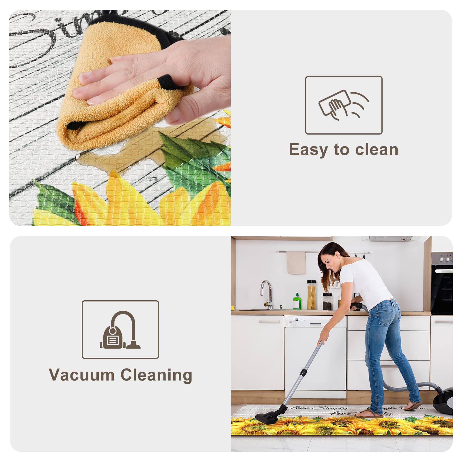 Tapis De Cuisine Anti-fatigue KIMODE - Lot De 2, Motifs Floraux, Antidérapants - 43,2x119,4 Cm + 43,2x73,7 Cm, Marron, épaisseur 12 Mm