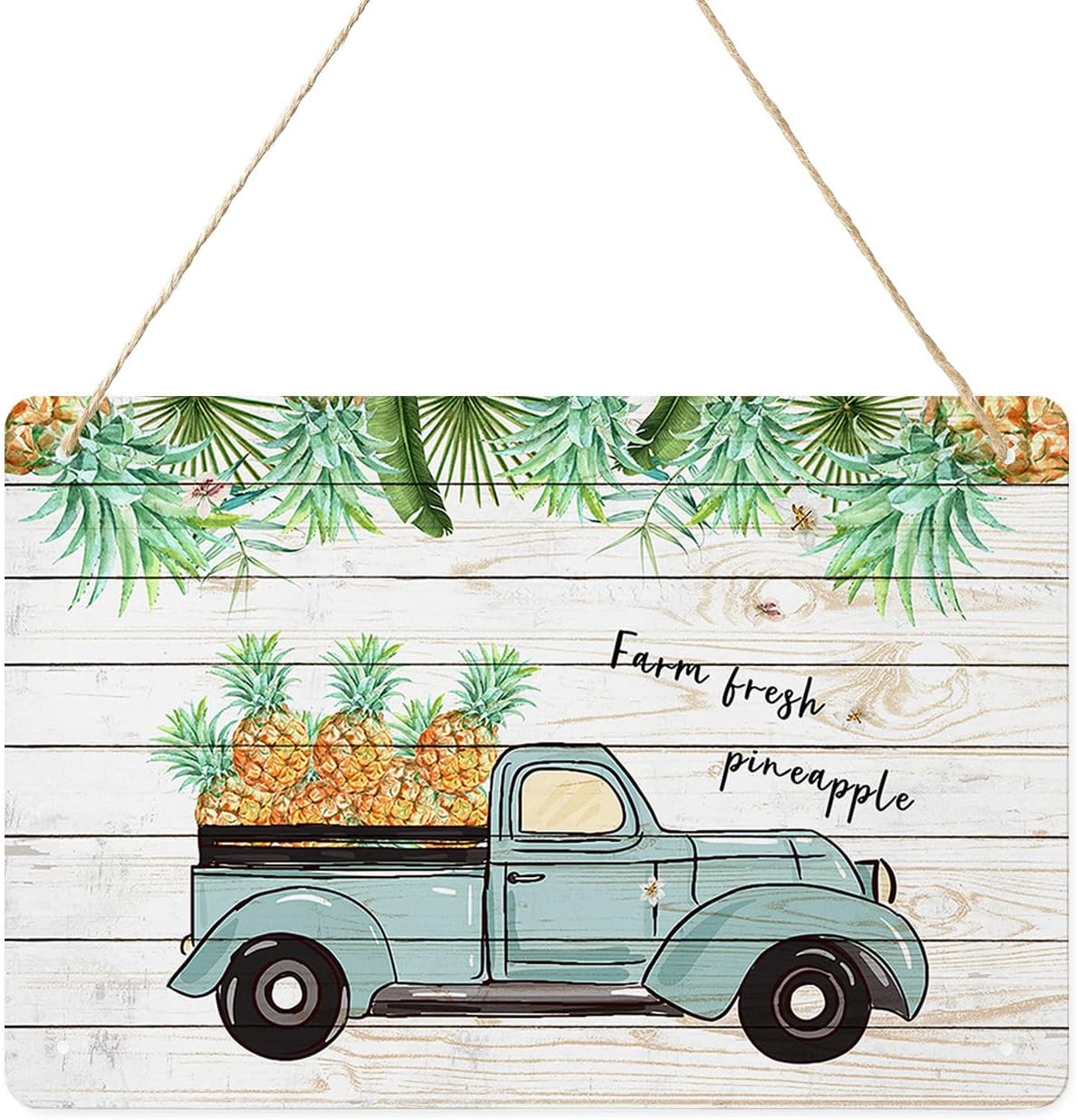 Metal Tin Sign Wall Art Decor Rustic Truck with Tropical