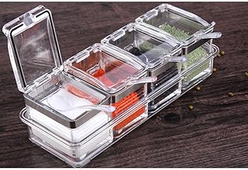 TOAO 4 Piece Separable Acrylic Spice Rack Jars & Rack, Spice Container,Seasoning Box Spice Pots with Spoons-Storage C...