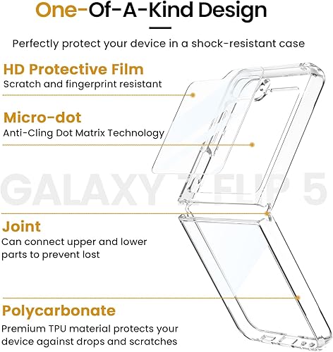 Miniatura 6 de VEGO Funda para Samsung Galaxy Z Flip 5 con protector de pantalla, TPU transparente antiamarilleo, ultradelgada, resistente al desgaste, pintura en