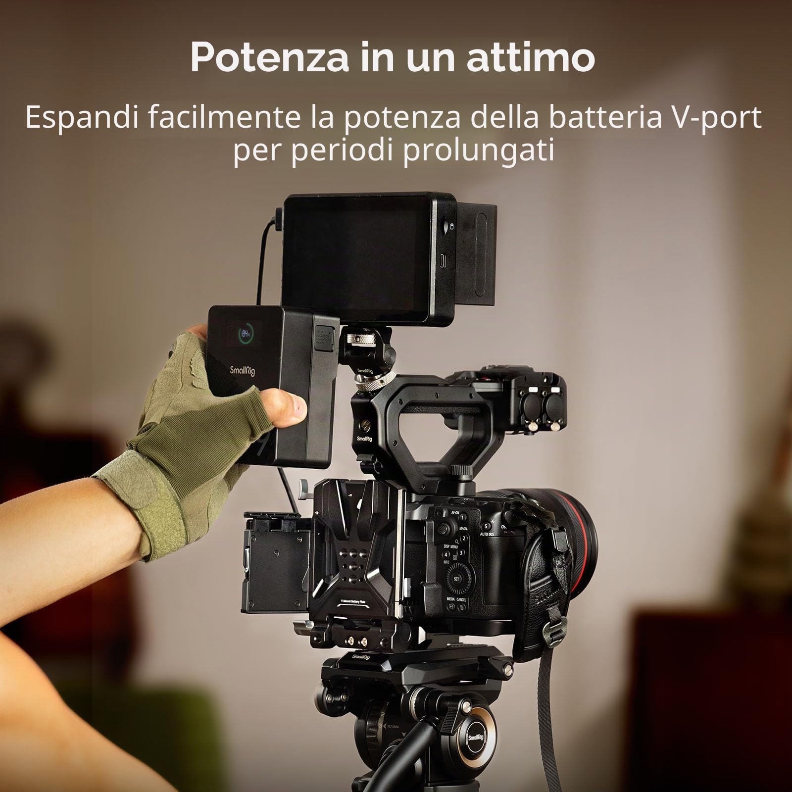 SMALLRIG Kit Gabbia di Portatile per Canon C50 con Prolunga XLR, Piastra Batteria V-Mount, Gabbia per Fotocamera con Piastra a Sgancio Rapido Integrata per Arca e Cinghia da Polso - 5658
