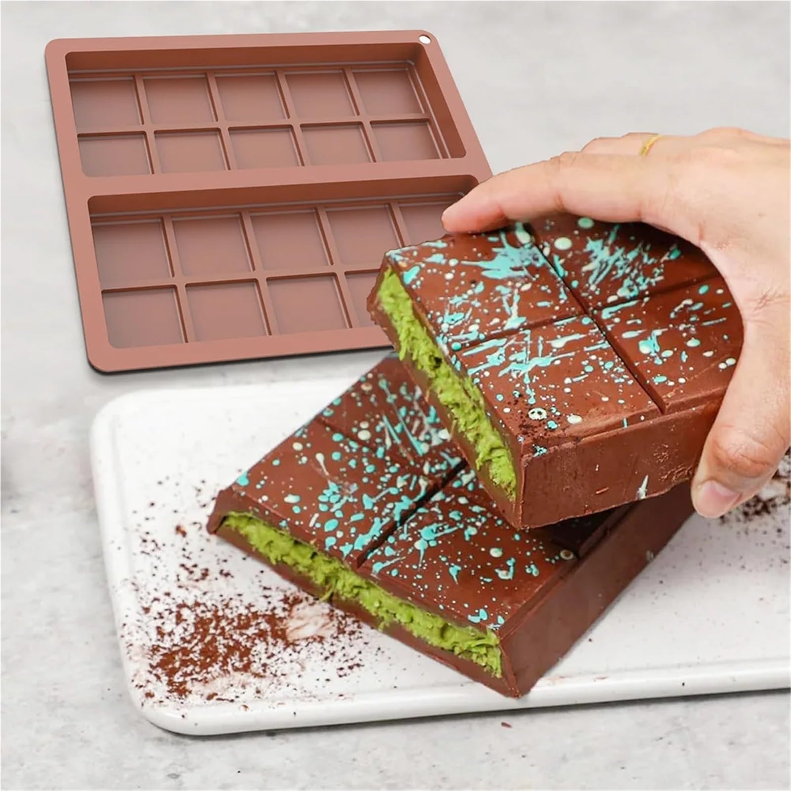 Molde de silicona for chocolate (2/4 unidades, 20 cavidades), antiadherente, rectangular, for galletas y Utensilios repostería for el hogar Para Repostería Y Postres(Brown4pcs)