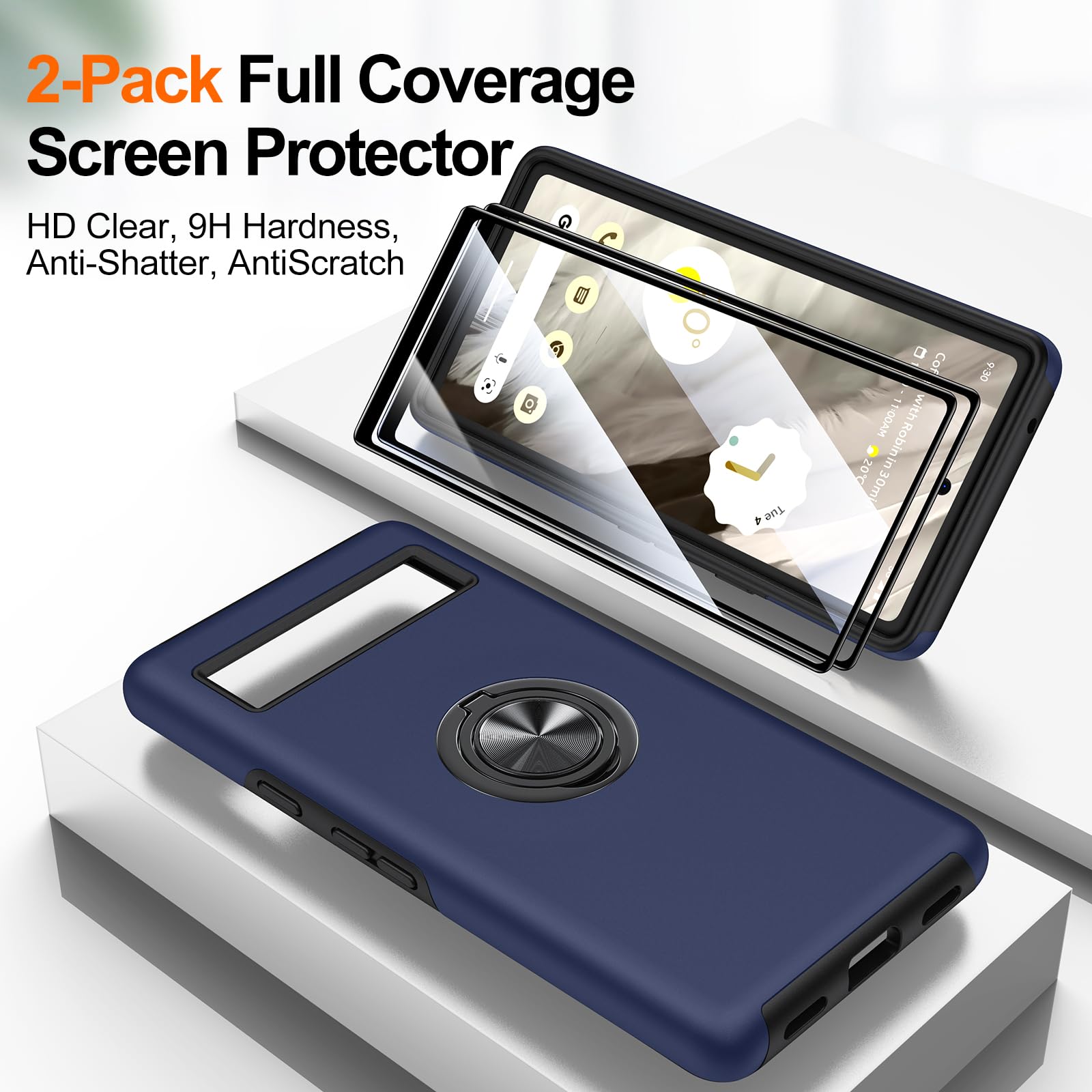 KOVASIA Google Pixel 7A Hülle Mit Ständer & Schutzfolie - Robuster 3-in-1 Schutz Im Coolen Grün