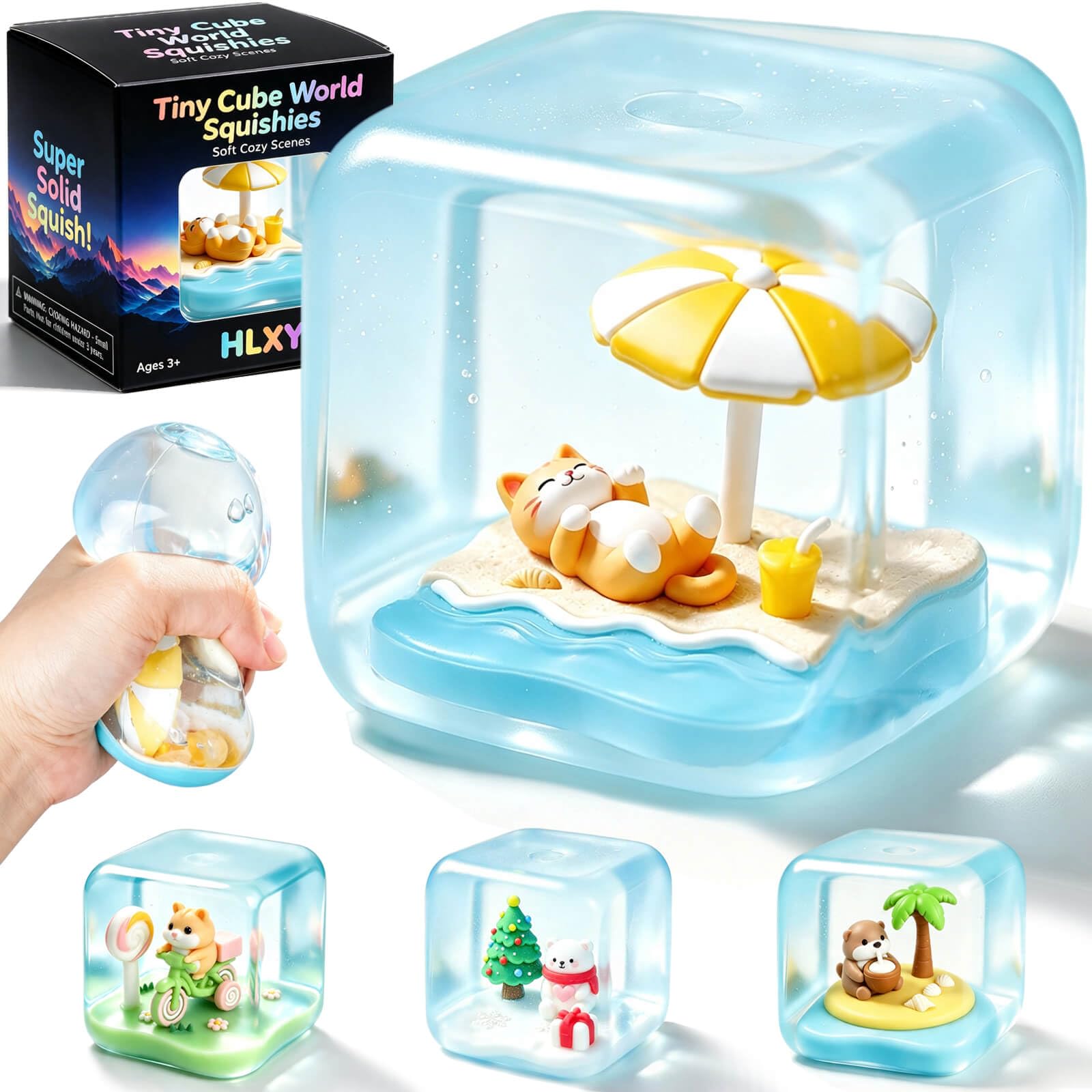 Squishy Toys Fidget Stress Cube, Slow Rising Sensory Squeeze Toys, Cat | Tiny Cube World Squishies, Mini Scene Sensory Toy, Stress Relief Desk Toy, Collectible Toy, Stocking Stuffers