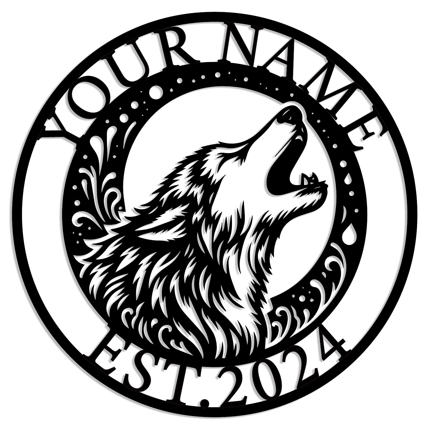 Kissesuu Wolf-E Personalized Wolf Metal Wall Art,Custom Wolf Wall Decor, Wolf Family, Wolf Metal Sign,Howling Wolf Sign,Wolf Name Sign,Personalized Hunting Sign,Hunter Gift,Wolf Lover Gift (Wolf-E)