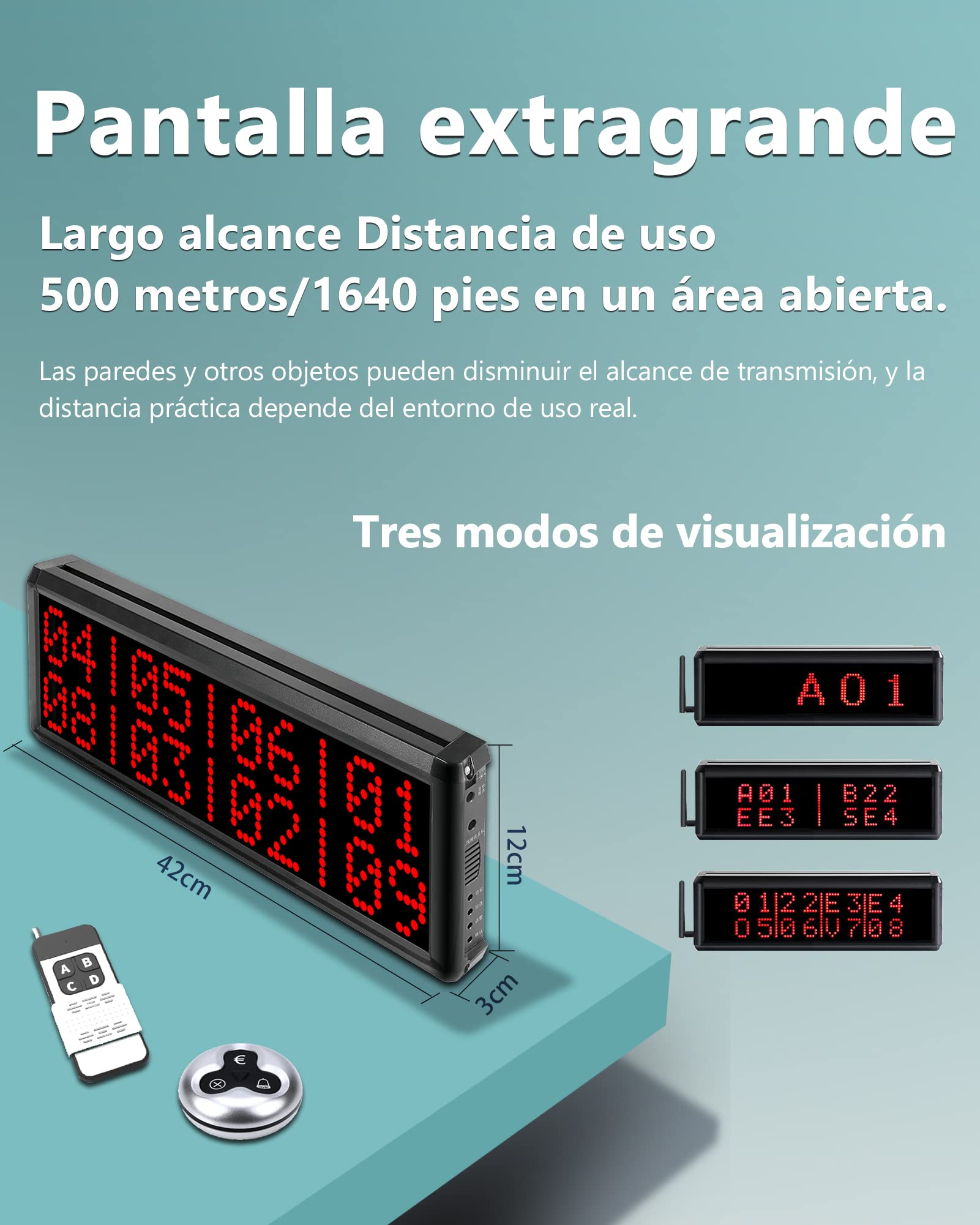 CS-400D Sistema De Localización Inalámbrico Para Restaurante, Bar, Cafetería - 1 Pantalla De Llamada, 16 Botones, 2 Receptores De Pulsera