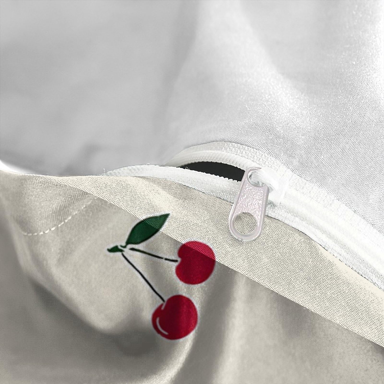 Kirschcluster 3-teiliges Reines Polyester Vintage Frucht Muster Bettbezugset, Versteckter Reißverschluss, Für Kleinkinder, Babysicher & Gifffrei, Pflegeleicht King（220x240cm）