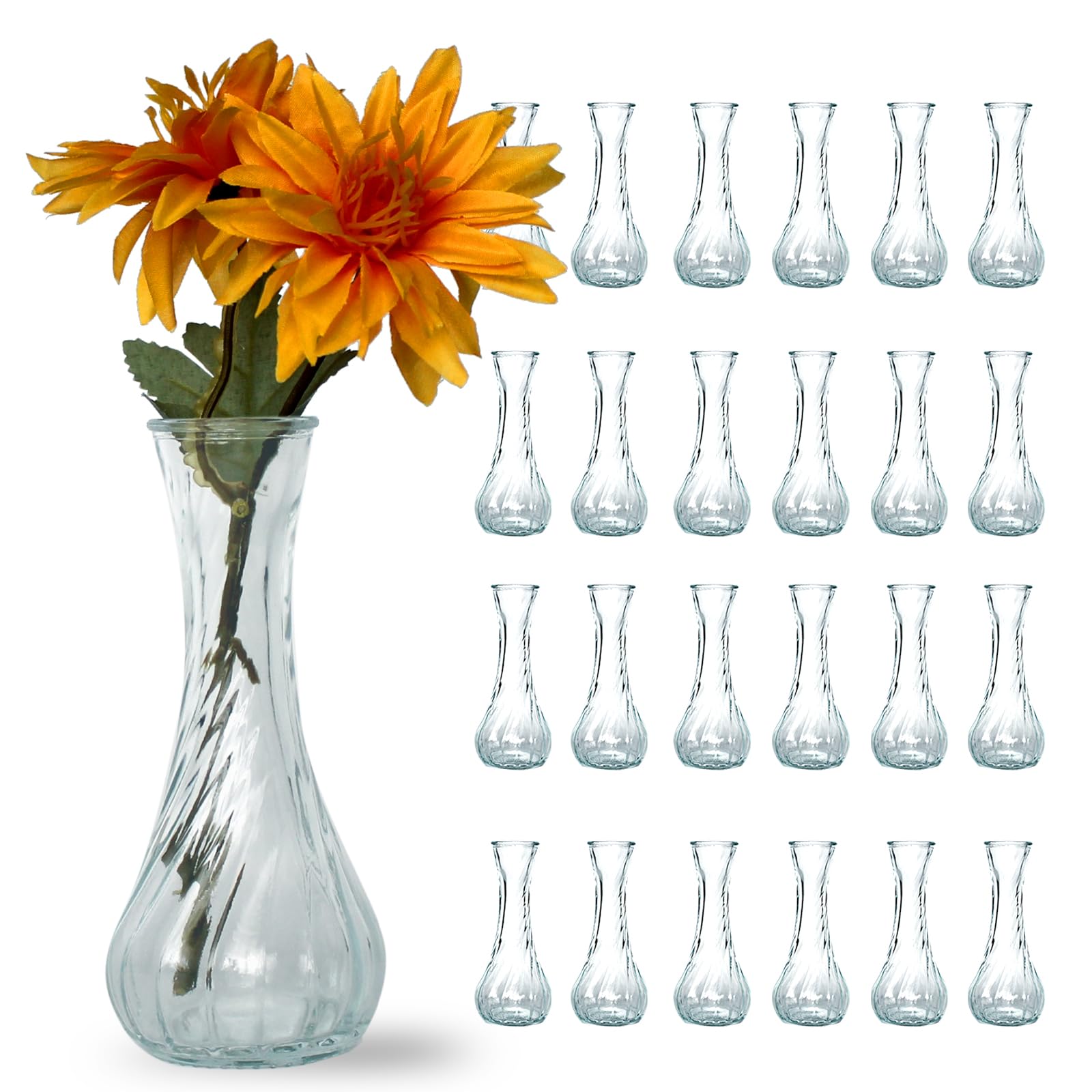 Sandraheer Glass Bud Vases in Bulk Set of 24, Small Glass Vases for Flowers Mini Clear Bud Vases for Centerpieces Vintage Vases for Wedding Home Table Decorations