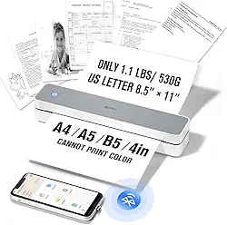 iDPRT Impressora portátil sem fio para viagens, impressora térmica sem tinta pequena para uso doméstico, escritório, veículos, impressora Bluetooth móvel suporta letras dos EUA de 21,6 cm x 28 cm e A4