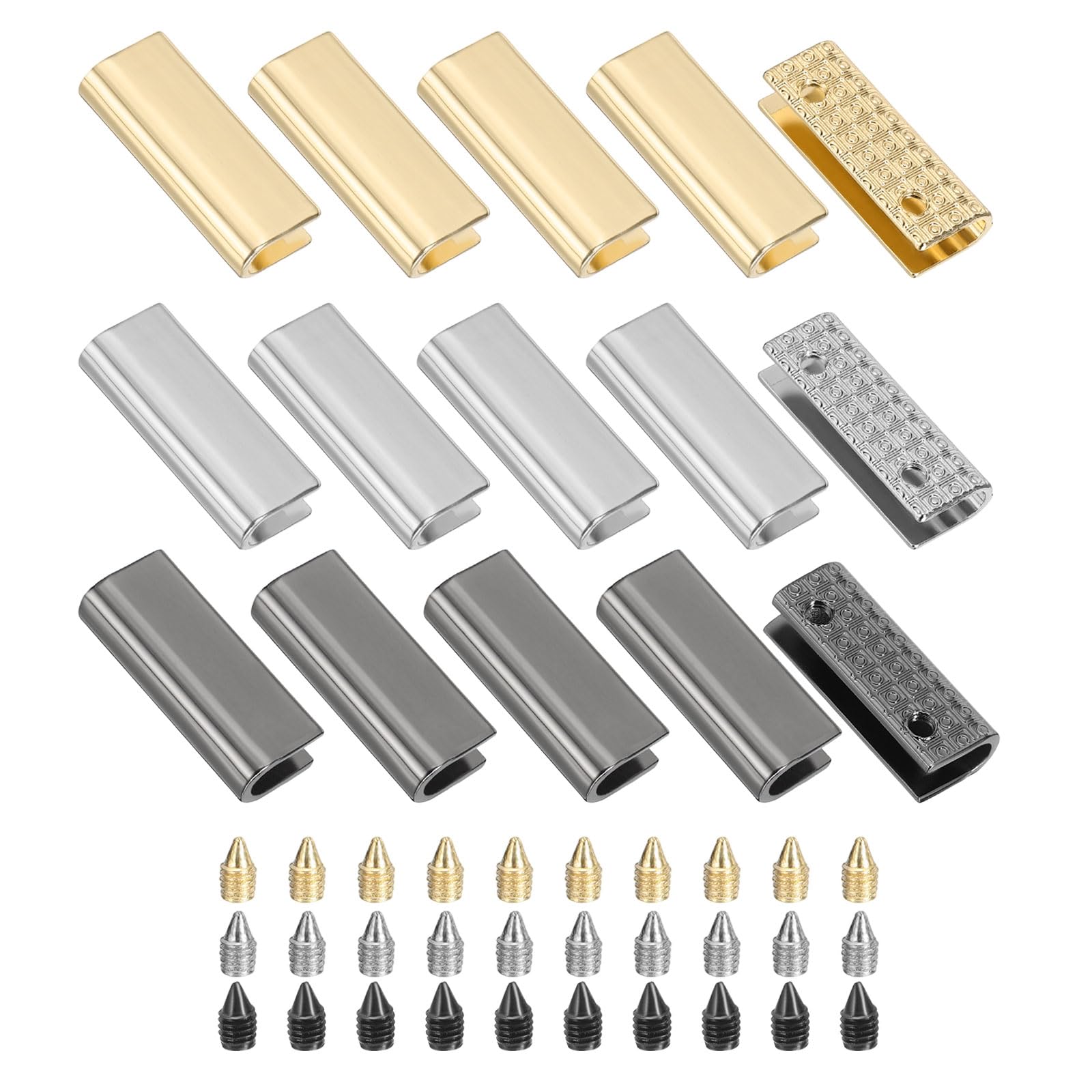 sourcing map 15Pcs Metal Belt Buckle End Tips with Screws, Light Gold,Chrome,Black Zinc Alloy Purse Hardware Belt Tip 0.24" Wide 0.98" L Rectangle Zipper End Cap for DIY Making Belt Clip Clasp