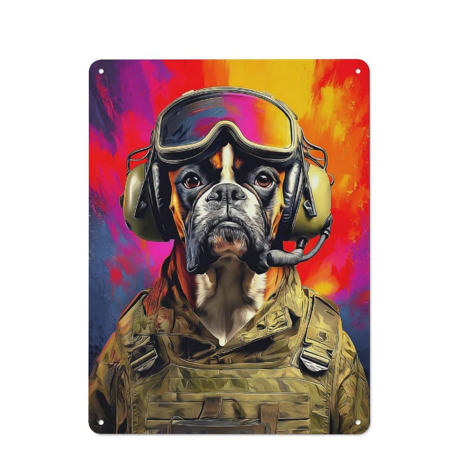 Junmoney Heroic Canine In Combat Gear Decorative Metal Plaque 40X30cm, Garage Style Shed Wall Plaque For Workshop, Basement, Shed Or Games Room