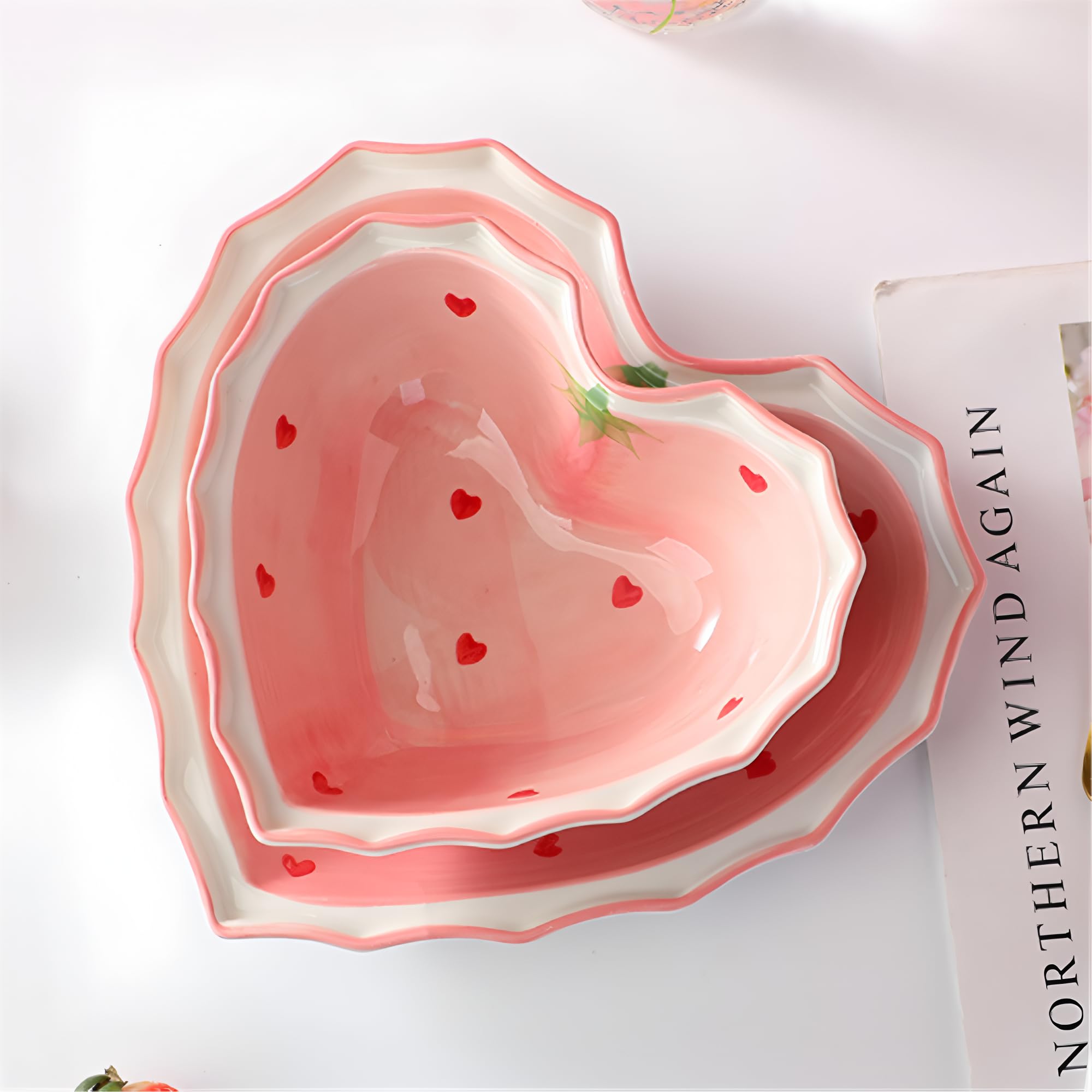 Piatto da Cena in Ceramica, Piatto a forma di cuore rosa, Adatto per Varie Insalate di frutta Dessert Pasta e Bistecca, Forno a Microonde e Forno