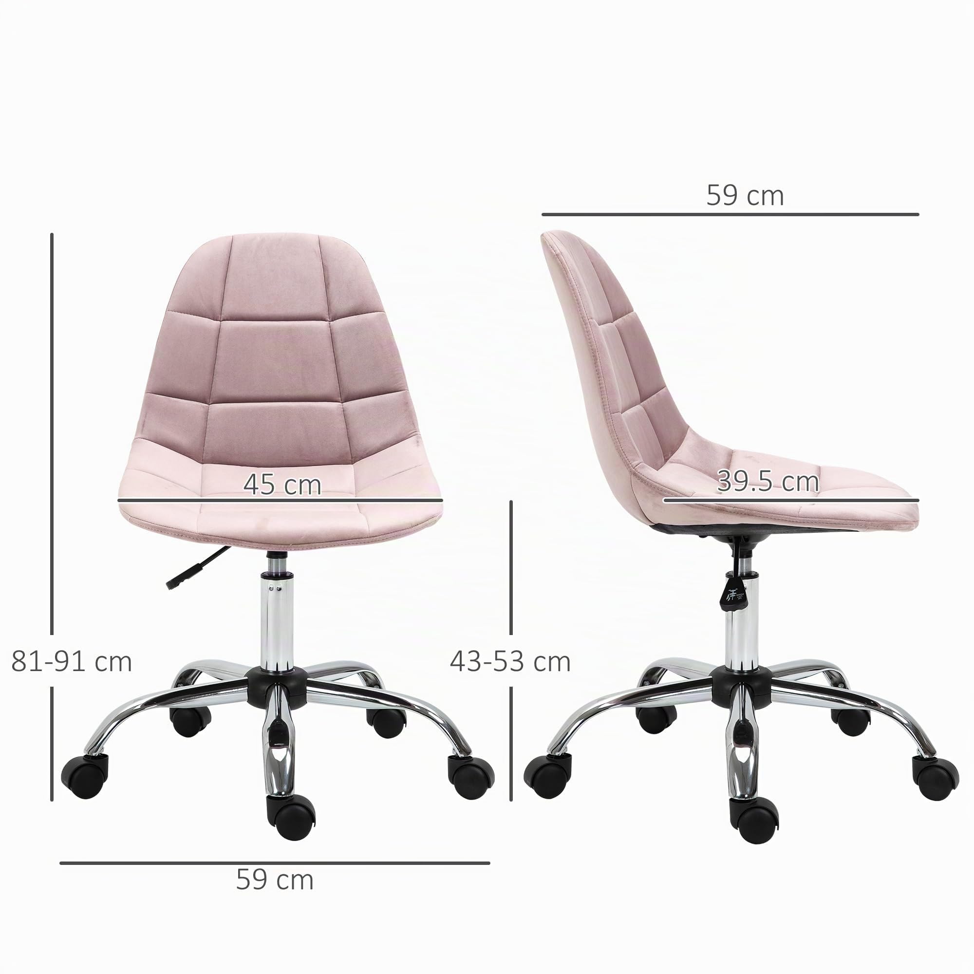 Vinsetto Sedia da Ufficio Girevole Ergonomico, Regolabile, Rosa