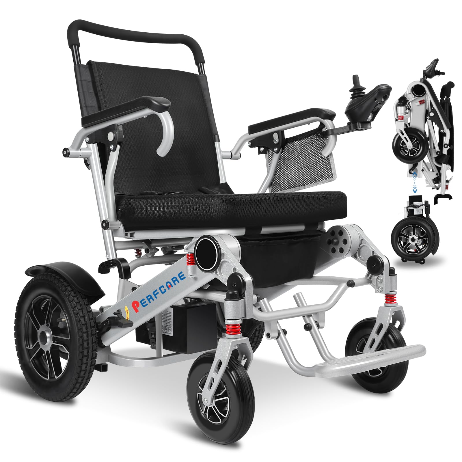 28 Miles Long Travel Electric Wheelchairs for Adults Seniors, PERFCARE 2-in-1 Detachable Foldable Lightweight Electric Wheelchair with Adjustable Backrest for All Terrain Airline Approved (Silver)