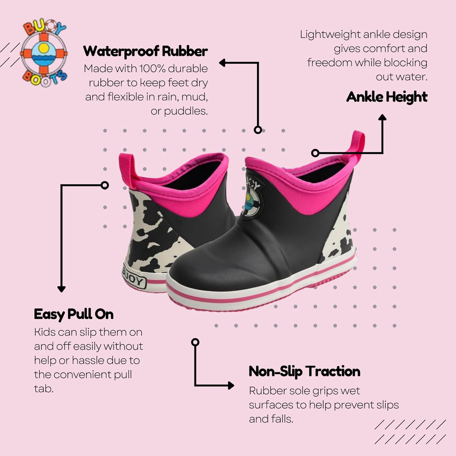 Buoy Boots Toddler Rain Boots for Girls and Boys, Cow & Cheetah Prints