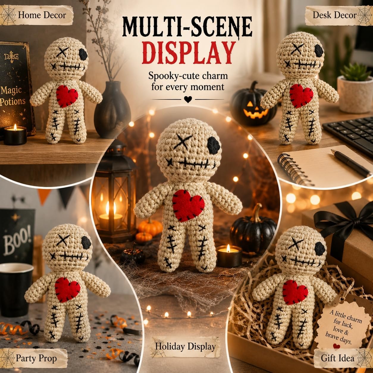 Creepy Voodoo Dolls Halloween Scary Ghost Ornaments DIY Revenge Voodoo Doll Toy Horror Fidget Gift for Christmas Trick Props (Beige)