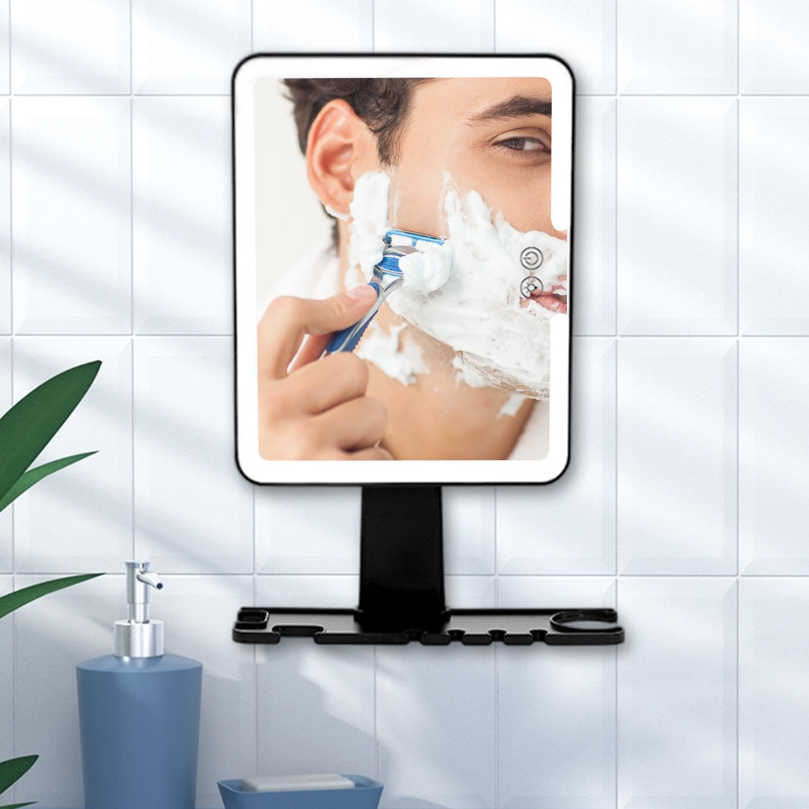 Miroir Rasage Pour Douche Anti-buée avec rangement et éclairage LED tactile