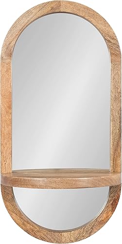 Miniatura 2 de Kate and Laurel Hutton Espejo cápsula enmarcado de madera con estante 12 x 24 pulgadas natural