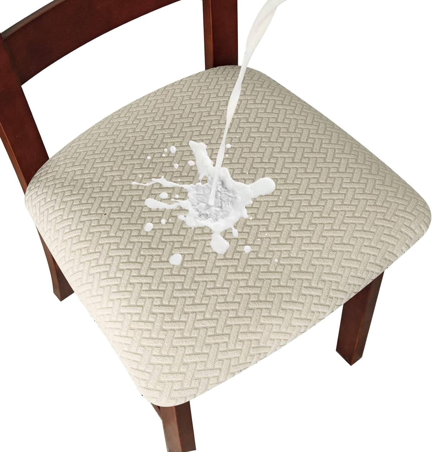 LANSHENG Waterproof Dining Chair Seat Covers Set of 4, Stretch Chair Seat Covers, Removable Washable Kitchen Chair Protector Slipcovers for Dining room Restaurant Hotel (Set of 4, Beige)