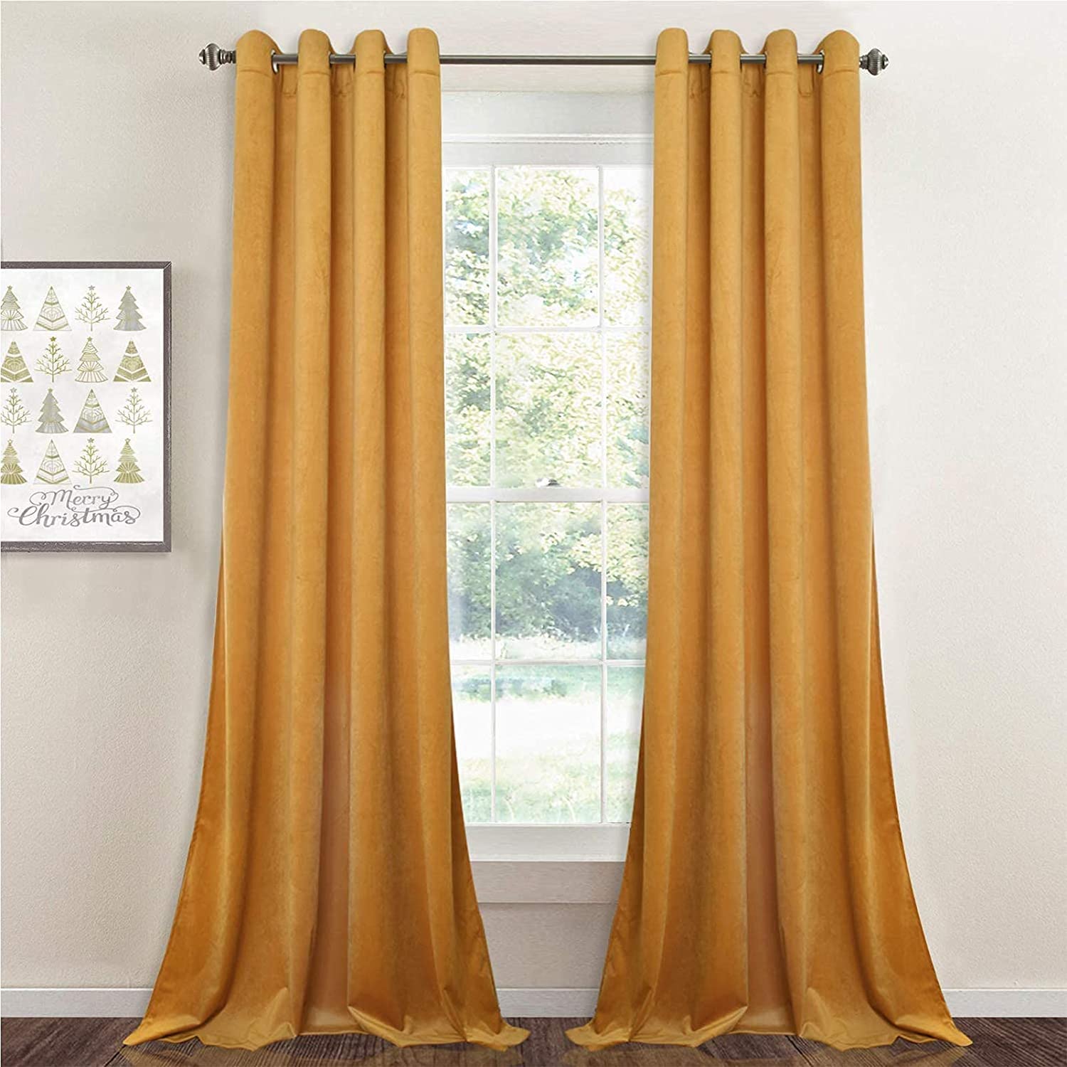 Linen Basics Velvet Orangy Gold Curtains for Living Room Long Light Blocking Velvet Curtain Panels Privacy Eyelet Panels Drapes for Bedroom/Sliding Glass - Pack of 1 PC, (Door 7 Feet) (Color-Orangy Gold), Cordless (B09Q358ZRC) Amazon Price History, Amazon Price Tracker