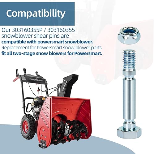 Miniatura 2 de Pasadores de cizalla para quitanieves 303160355P  303160355 Piezas de repuesto para soplador de nieve PowerSmart (paquete de 4)