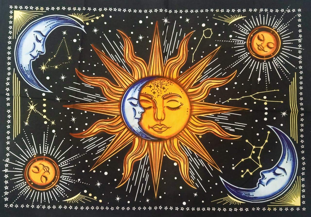 Doraya Psychedelic Two Face Sun Tie Dye Mandala Tapestry Hippie Hippy Celestial Wall Hanging Indian Bohemian Tapestries (Multicolour, (54x60 Inches)) (Multicolour 2, Poster (30x40 Inches))-image-48