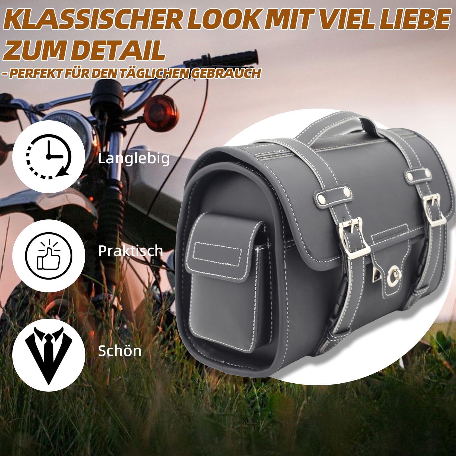 kleine Leder-Hecktasche mit Schnellverschluss, Gepäckträgertasche, schwarz, passend für Simson S50, S51, S70