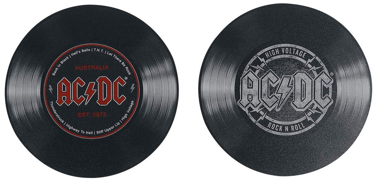 AC/DC Schallplattenunter- Setzer 6-teilig Bedruckt, aus Hart-PVC und rutschfestem Zellkautschuk.