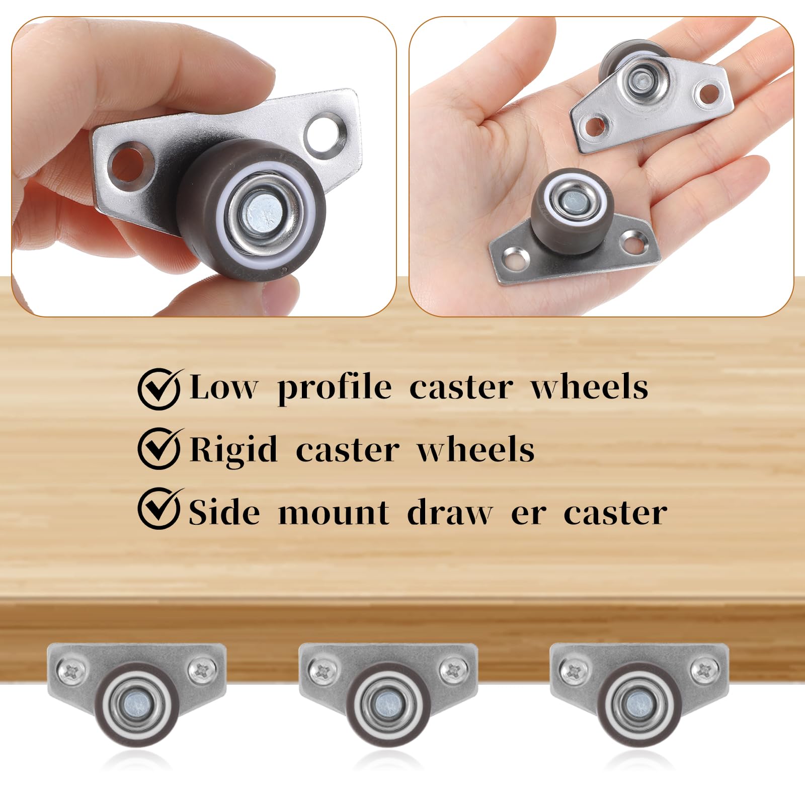 4Pcs Side Mount Casters, Castor Wheels, Furniture Castors, Silent Ball Bearing Low Profile Casters - Image 3