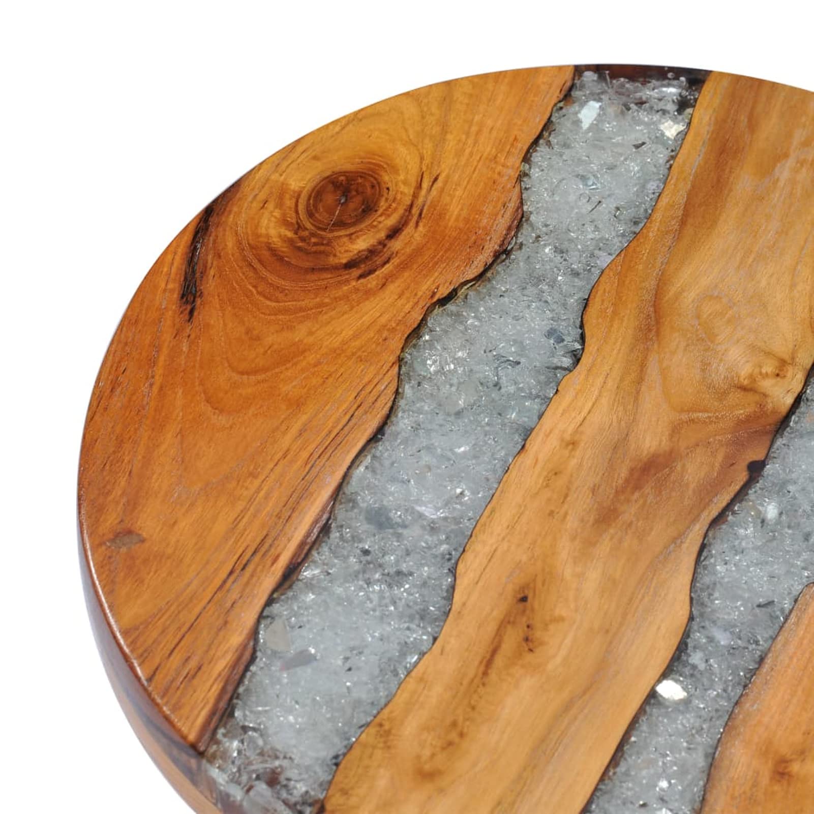 Homgoday Table basse 40 x 45 cm en bois de teck massif et polyrésine, table d'appoint pour canapé, table d'appoint pour salon, salle de réception d'invités, chambre à coucher et mobilier de bureau
