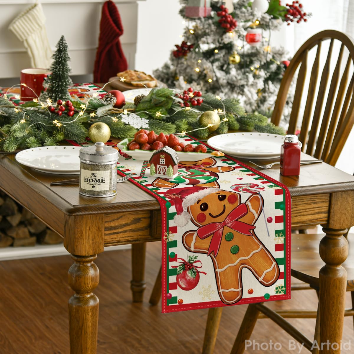 Artoid Mode Alberi gatto cappello di Babbo Natale stelle Natale runner da tavolo inverno Xmas cucina decorazione tavolo vacanza festa decorazione 40 x